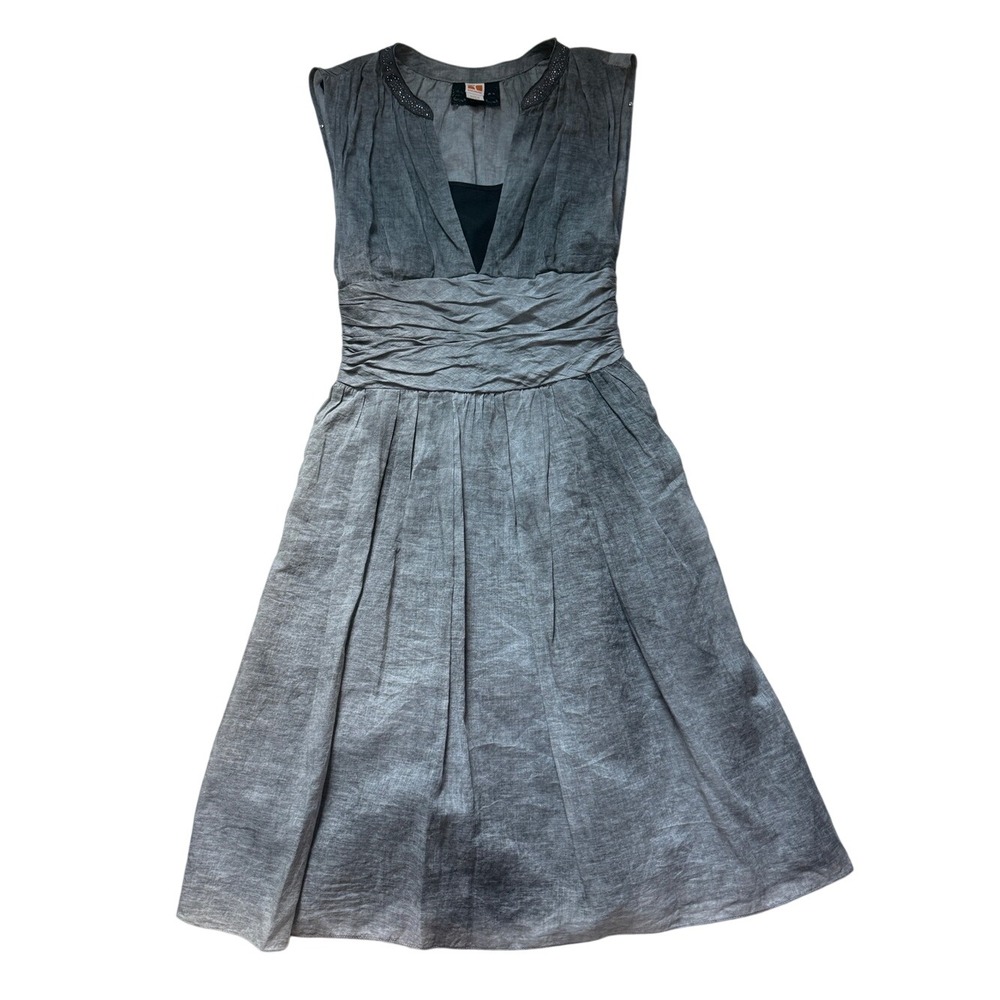 BOSS ORANGE Gray Beaded‎ Pleated Cotton Dress 2 Quiet Luxury